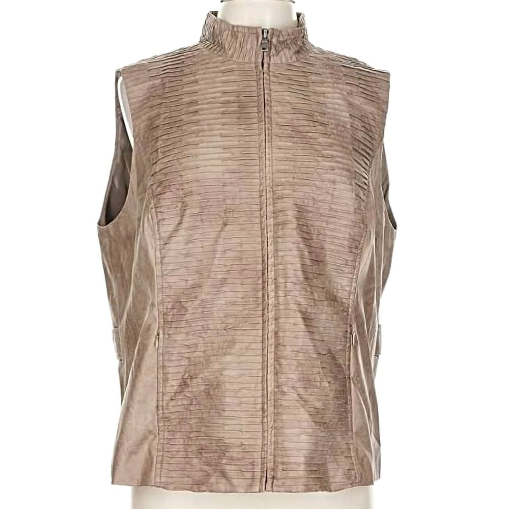 Toni Morgan Women’s Tan Faux Suede Zip Front Vest  Large Textured Western  Style